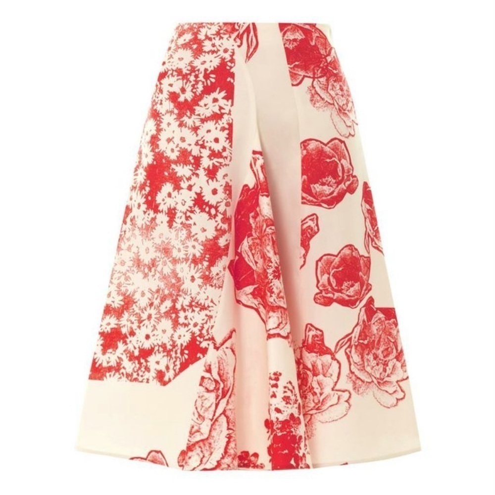Stella McCartney Fiona Perennial Floral Silk Skirt Cream Red IT 44 US 10 Y